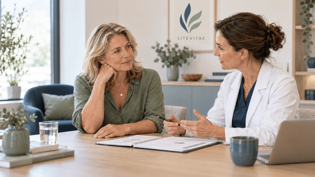 clinician discussing a health plan with client